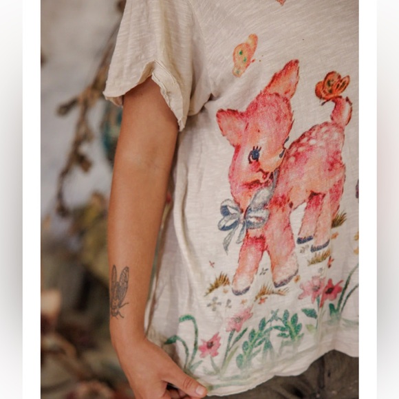 NWT🦌🦋🐦Magnolia Pearl💯Cotton Frolic Tee in One Size Fits Most - Picture 3 of 13